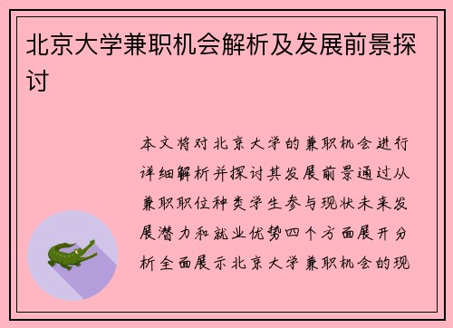 北京大学兼职机会解析及发展前景探讨